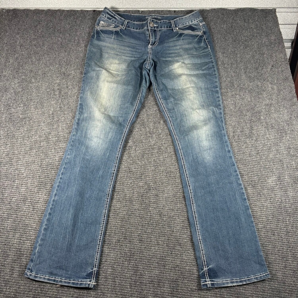 Maurices Bootcut Jeans Womens 11/12 Medium Blue Excellent Embellished Pockets